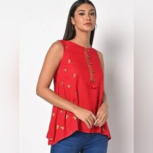 Women’s Red Embroidered Sleeveless Top